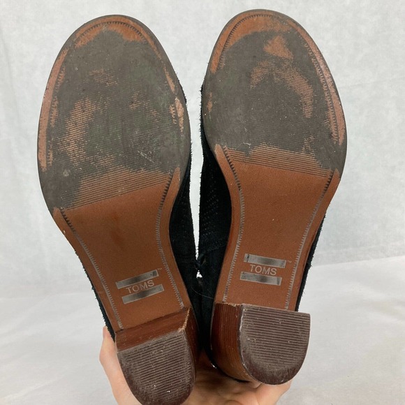 Toms Boots Womens Sz 9 Black Suede Block High Heel Ankle Round Toe Side Zip - Picture 4 of 7